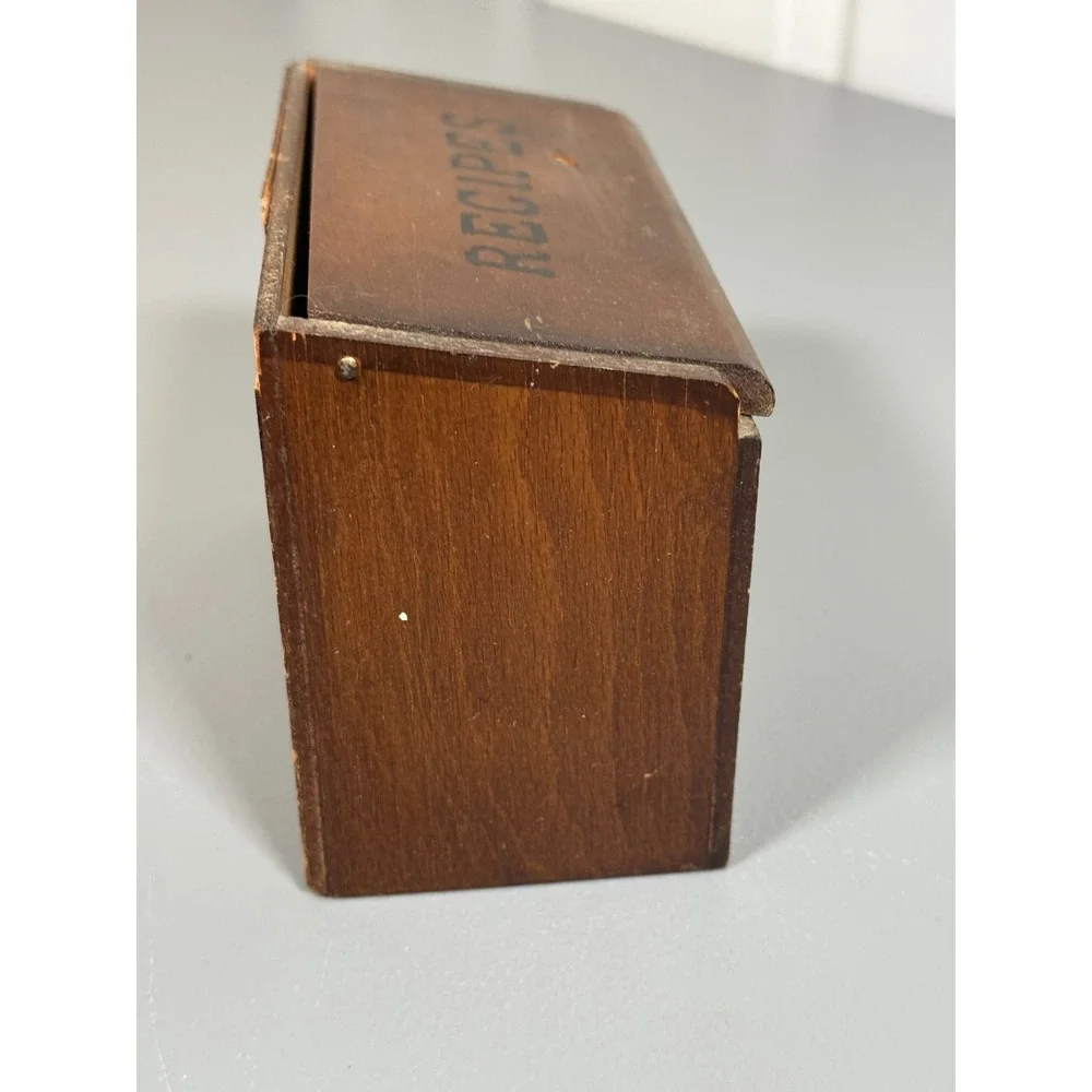 Vintage Wood Recipe Box Rooster Metal Emblem Farmhouse Primitive Kitchen Decor